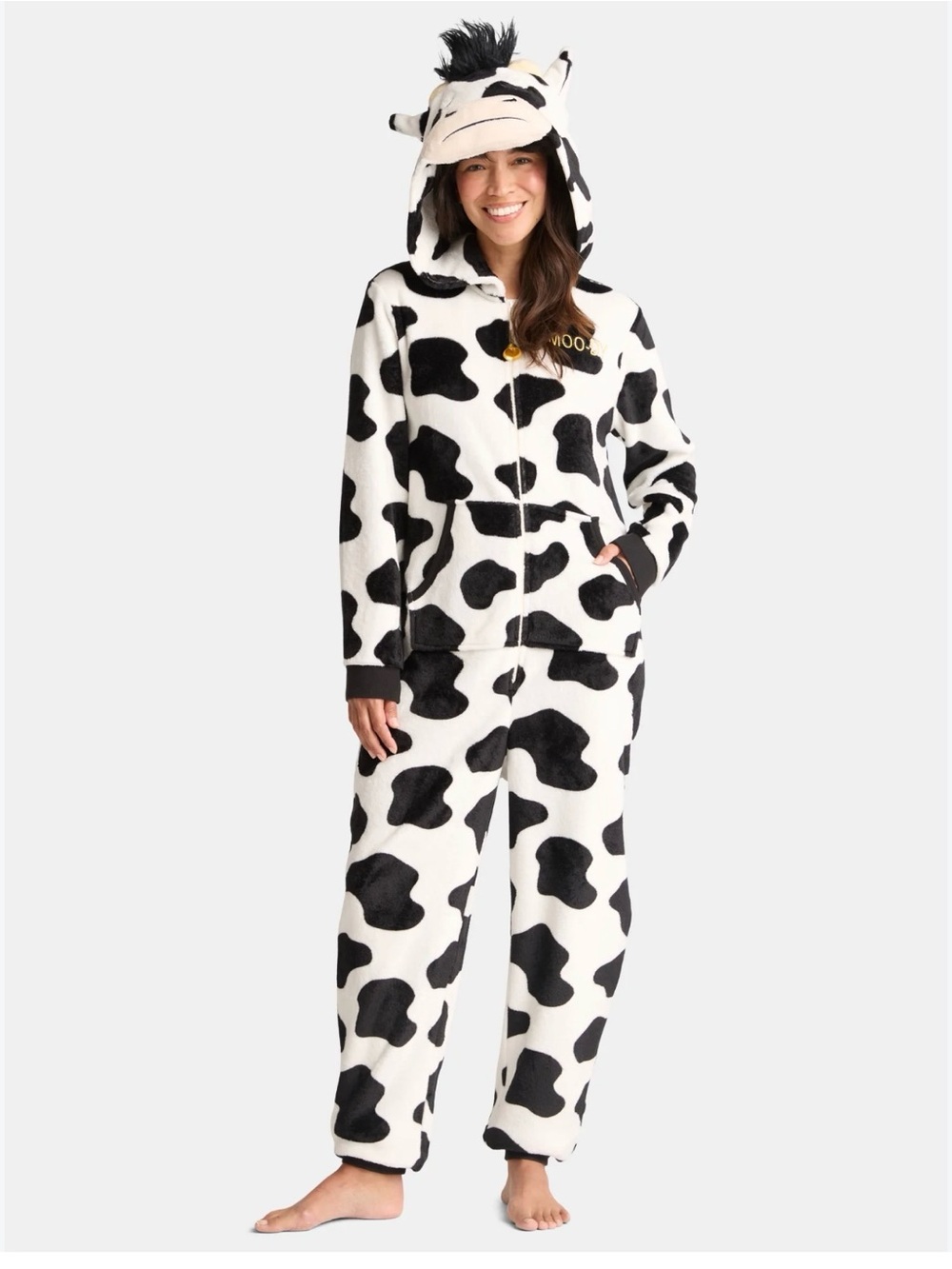 COZY 🐮COW🐮 ONE PIECE ADULT HOODED ONESIE PJs COSTUME SIZE LARGE (12-14)🌟EUC🌟
